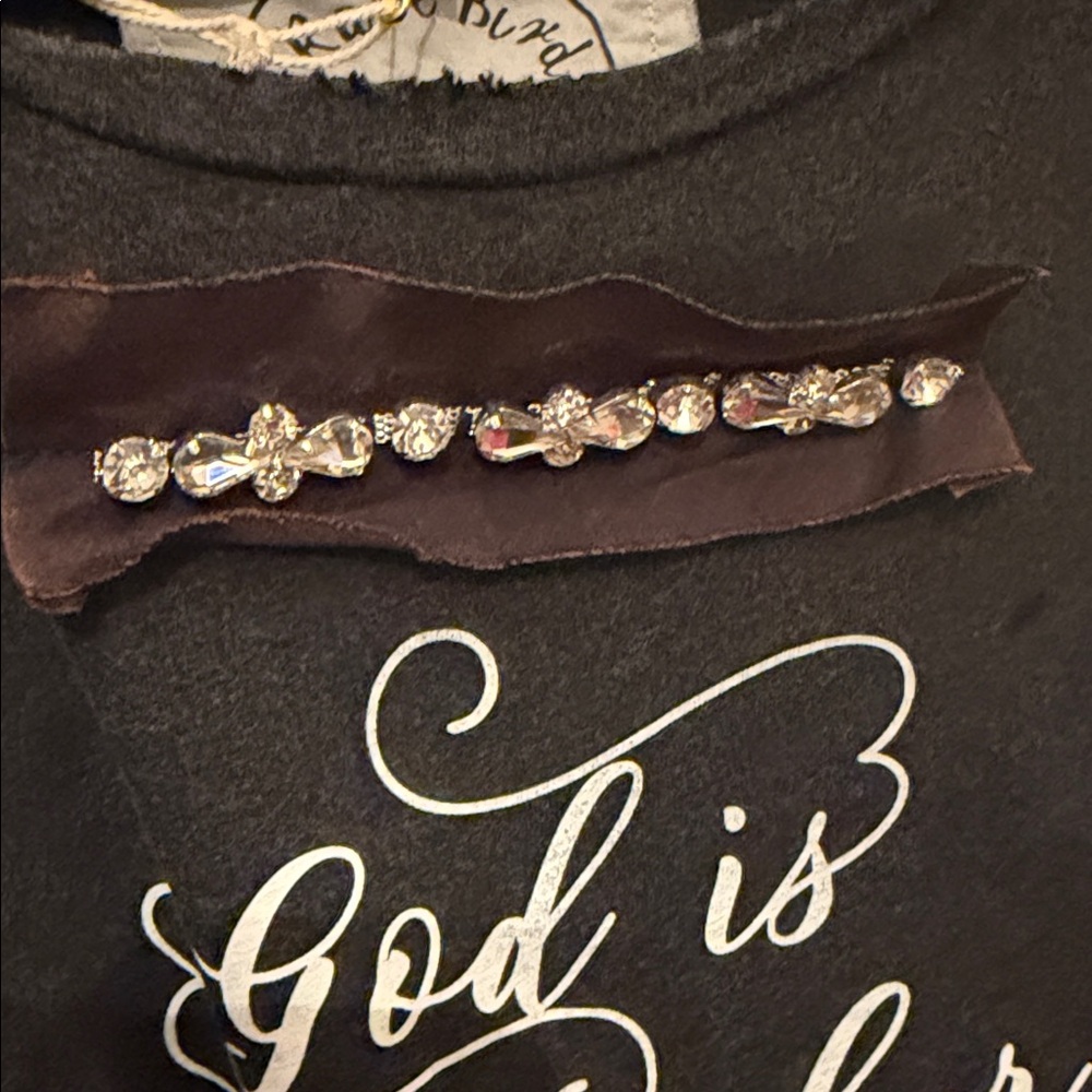A Rare Bird Graphic Tee with purposeful distress and rhinestone details  - Black - Picture 5 of 14